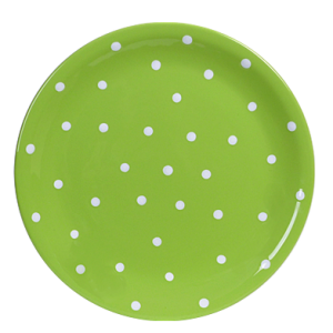 Lapos tányér, pasztell zöld-fehér pöttyös